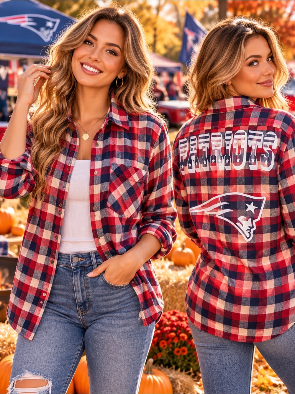 Field & Stream New England Patriots Women’s XL Plaid Flannel Shirt NFL Football